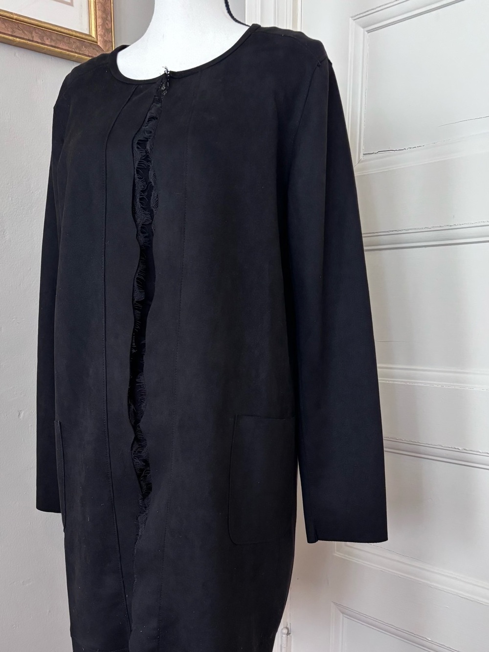 Joan Vass Black Open-Front Blazer with Fringe Trim - Size L - Picture 11 of 11